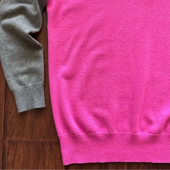 Autumn Cashmere 100% Cashmere Colorblock Sweater L Pink Grey Fuzzy Soft Luxury - Picture 16 of 16